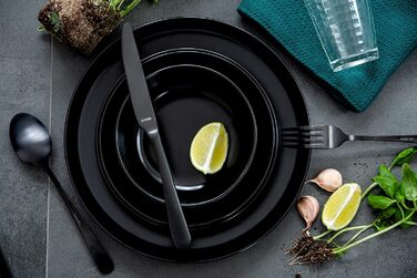 Набір посуду Konsimo VICTO на 6 осіб: 18-частинний сервіз з чорного каменю. Сучасний табельний сервіз для сім'ї.