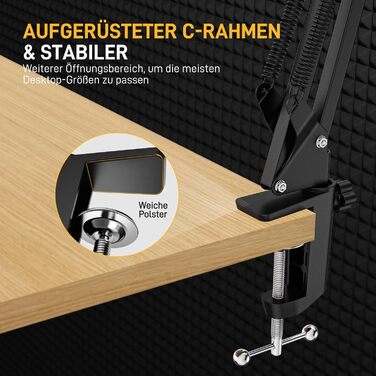 Тримач для мікрофона Maono BA20, регульований, для подкастів, геймінгу, стрімінгу та запису звуку, з кріпленням до столу та адаптером 3/8' - 5/8'