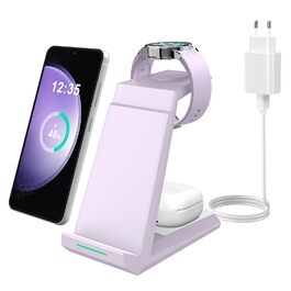 Зарядна станція NANAMI 3-в-1 для Samsung Galaxy Watch, Buds та смартфонів (S25, S24, S23) - бездротова, індукційна, фіолетова