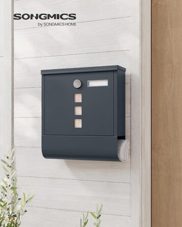 Поштова скринька SONGMICS з замком, оглядовим вікном та відділенням для газет, антрацит, 33.8x30.8x10 см