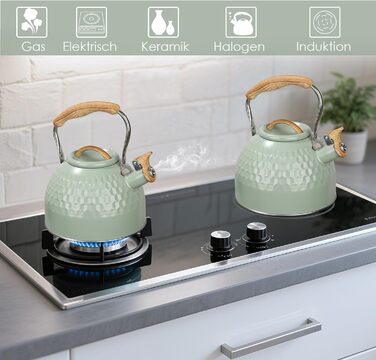 BEZORR Чайник-свисток з нержавіючої сталі, 3 літри, Ретро дизайн, для плити, індукції, газової, керамічної