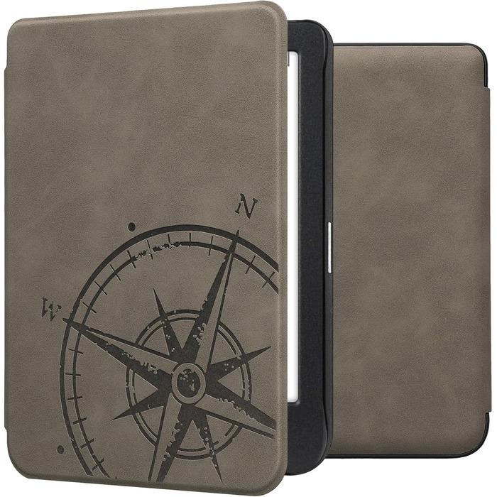 Чохол kwmobile для Kobo Clara BW/Clara Colour/Tolino Shine (5) / Shine Color - чохол з екошкіри, дизайн Kompass Vintage Grey