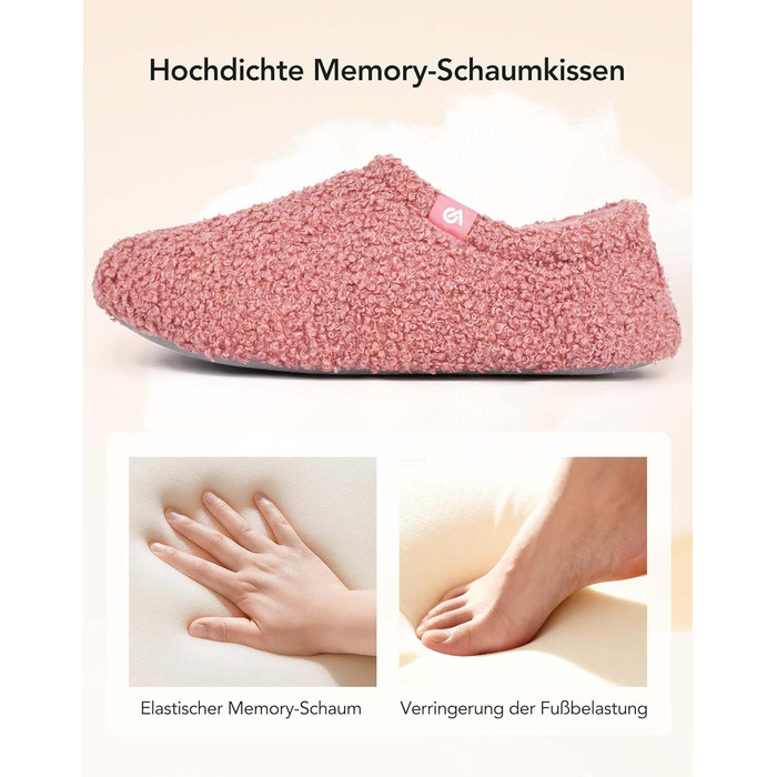 В'язані домашні тапочки VeraCosy з піною-пам'яттю та м'яким підкладкою Polar Fleece, рожеві, 40/41 EU