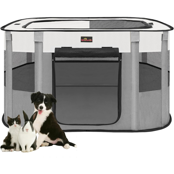 Клітка-загон для собак та котів Aivituvin, сіра, розмір M. Портативна, складана, для подорожей та дому
