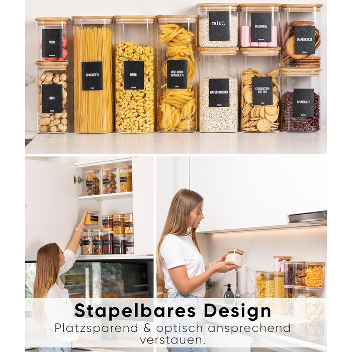 Скляні банки для зберігання Deco haus® з кришкою, набір 6 шт. [+ЕТИКЕТКИ] - 10x21 см