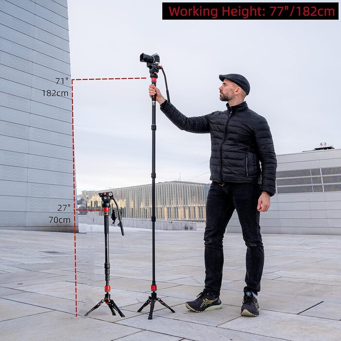 Однонога штатив IFOOTAGE Cobra 3 A180T: штатив-монопод, телескопічний, з алюмінію, для фото- та відеозйомки, сумісний з DSLR та відеокамерами (180 см)