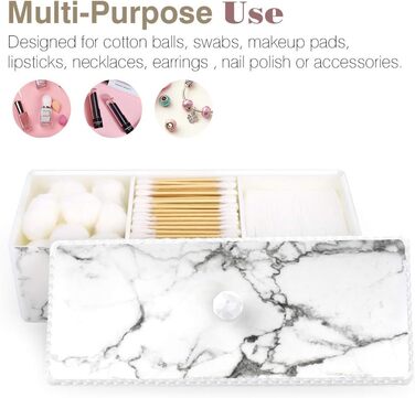 Організатор для ватних паличок та дисків Luxspire з 2 відсіками. Косметичний бокс для зберігання з кришкою. Білий колір.