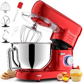 Кухонний комбайн-міксер 2000W з чашею з нержавіючої сталі 6,5л, 6 швидкостей, планетарний міксер для тіста з насадками та захисним екраном, червоний глянцевий