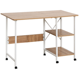 HOMCOM Folding Table - Mobile Desk on Wheels, Side Table, MDF, Natural, 107x55x76cm | Aosom