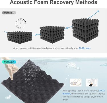 Акустичні панелі JBER самоклеючі, шумопоглинаючі плити з пінопласту 30x30x3 см, 12 шт. — звукоізоляція для студії, офісу та спальні, чорні