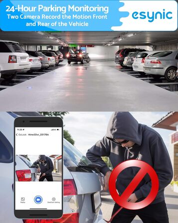 eSynic Mini Dashcam: Автомобільний відеореєстратор з Wi-Fi, 1080P Full HD, 160° Кут огляду, Нічне бачення, G-сенсор, Паркувальний режим, Керування через додаток, 32GB SD-карта в комплекті (Дві камери - передня та задня)