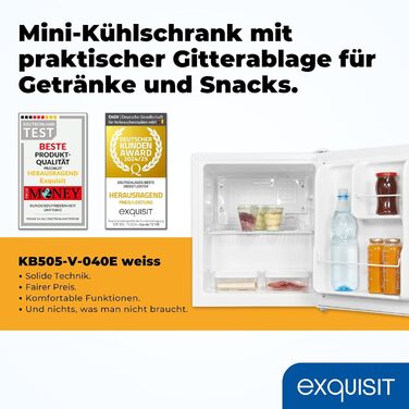 Exquisit KB505-V-040E: Міні-холодильник Exquisit 40л, білий, ширина 45 см, висота 51 см, двері відкидні, без морозильної камери