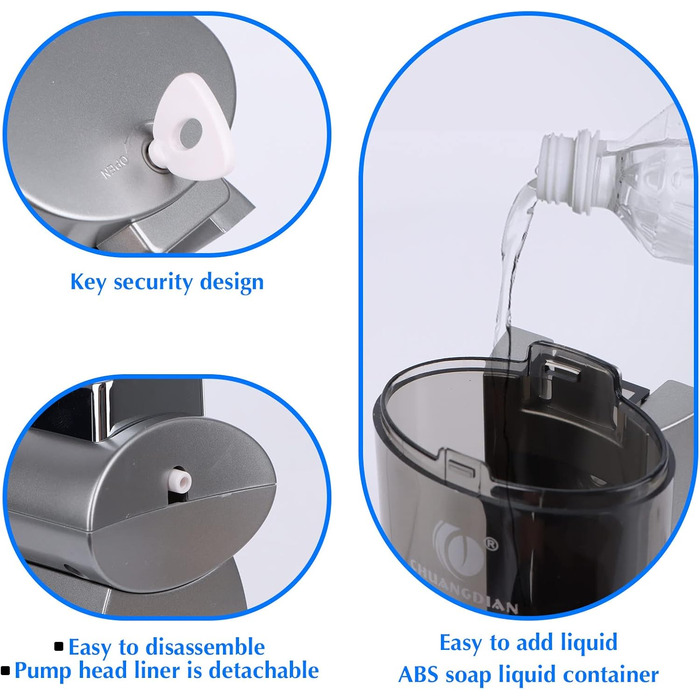 Дозатор мила настінний без свердління REAQUE, 200 мл, для душу, шампуню, дезінфікуючого засобу, мила, чорний