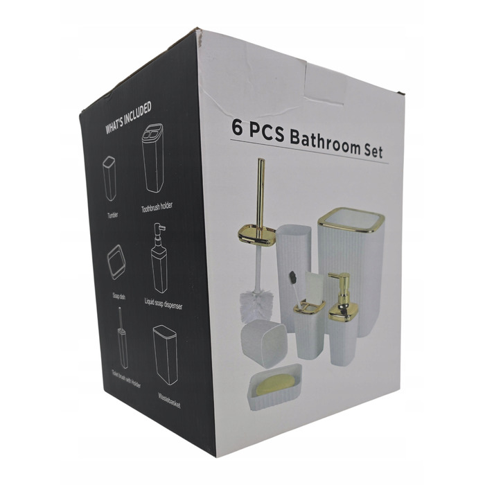 Набір аксесуарів для ванної кімнати та туалету (6 предметів): дозатор, кошик, йоржик — Золотий