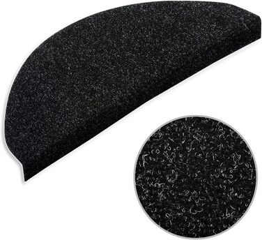 Casa Pura Non-Slip Stair Treads - 15 Piece Set - Adhesive Backed, Round Edge - Indoor Stair Carpet - Anthracite Grey