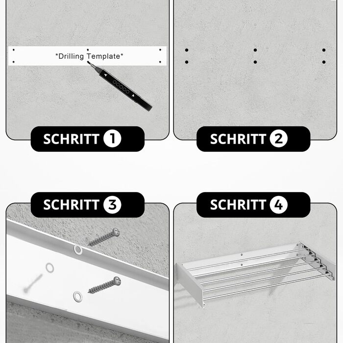 Сушарка для білизни настінна Vonia Wandtrockengestell 100x50 см, біла, складана, для ванної, балкона, квартири