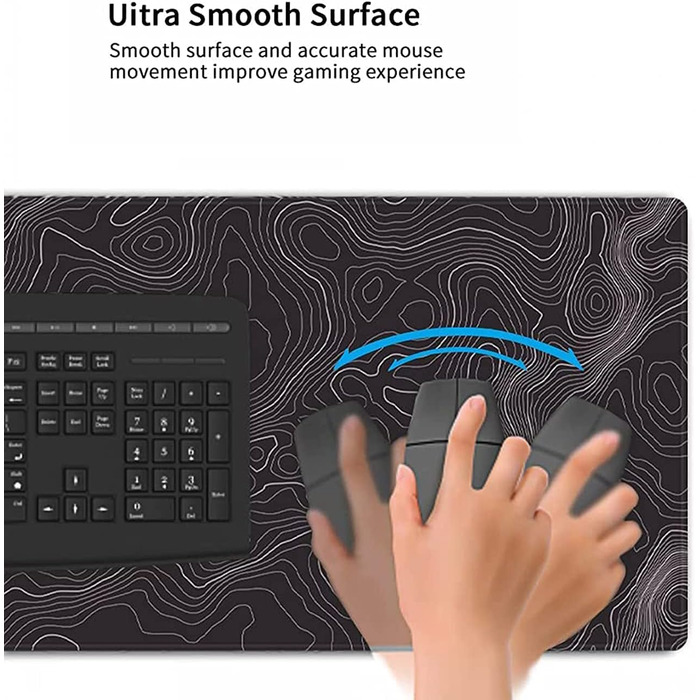 Великий килимок для миші AQQA (88,9 x 43,2 см) з топографічною картою, для геймінгу, офісу та ноутбука, чорний