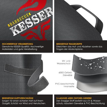 Чохол для газового гриля KESSER Premium, водонепроникний, 600D оксфорд, антрацит, 147x61x122 см, для Weber, Brinkmann, Char Broil