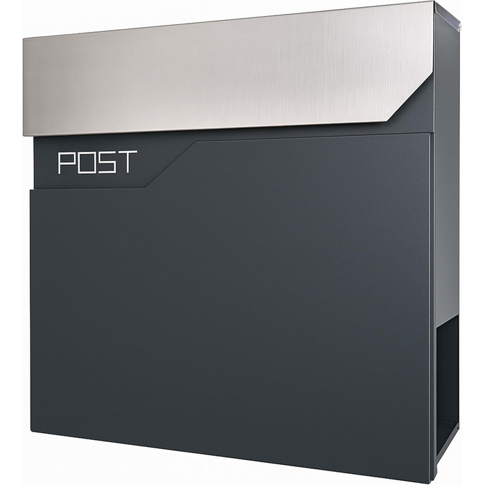 Поштова скринька Verda Anthracite з газетницею, порошкове покриття AkzoNobel, 2 ключі, табличка з ім'ям, дизайнерська настінна поштова скринька з нержавіючої сталі