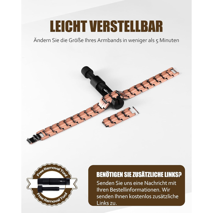 Масивне браслет на зап'ястя для чоловіків Jecanori з міді, регульований розмір, магнітний браслет з 3500 Гаус, подарункова коробка