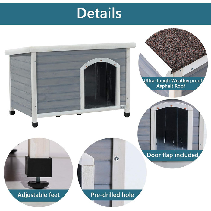 Будка для собак Petsfit Outdoor Winterfest, дерев'яна знятний піддон, підходить для зимових умов, сірий M