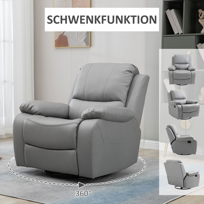 HOMCOM Swivel Recliner TV Chair, 135° Reclining with Footrest, Polyester, Grey, Up to 150 kg (220 lbs), 72x71x60cm (28x28x24 inches) for Comfort and Relaxation