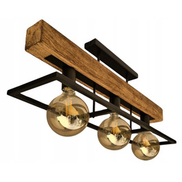 Люстра-ліхтар у стилі лофт з масивною дерев'яною балкою, дерево та метал