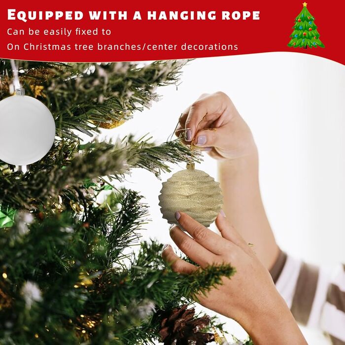 Набір прикрас для ялинки Aufun 108 шт. Преміум якість, пластик, з верхівкою, ялинкові кулі, зірки, безпечні прикраси, ялинкові кулі багаторазового використання, декор для ялинки (шампань, срібло)