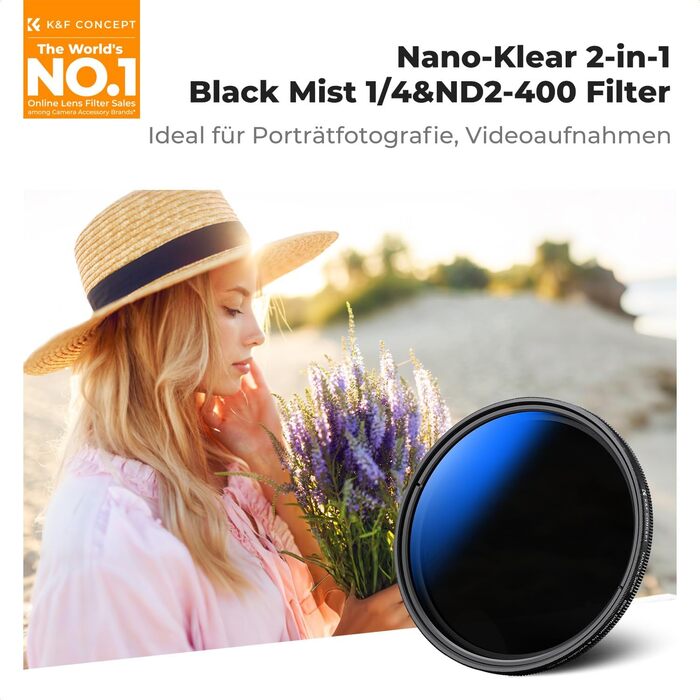 Фільтр K&F CONCEPT 77mm 2-в-1: Black Mist 1/4 та ND2-ND400 з багатошаровим покриттям (Nano-Klear)