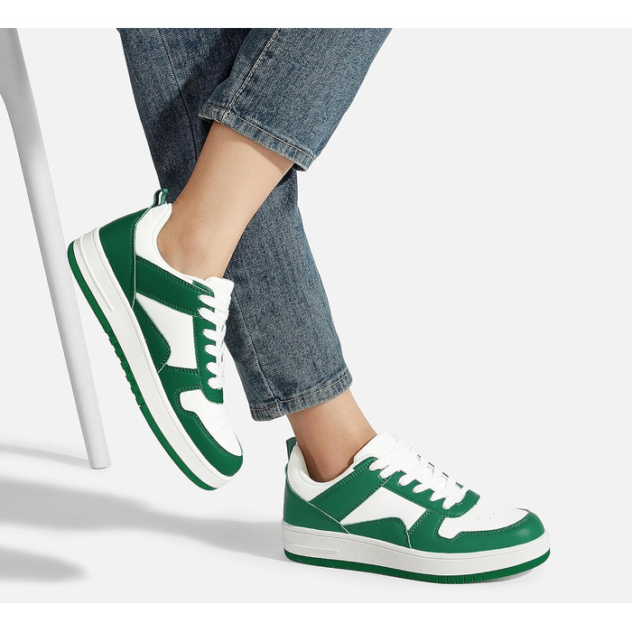 Жіночі кросівки LUCKY STEP з блискучими стразами, шкіряні низькі кросівки на шнурівці, зручні та стильні кросівки для ходьби (40 EU, Зелений Білий)