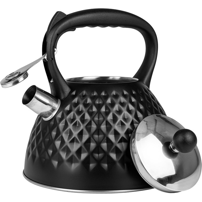 Чайник Karl Hausmann 3L з автоматичним свистком - чорний, з нержавіючої сталі, для індукційних, газових та електричних плит