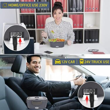 Електрична ланчбокс Carsolt 80W 1,5L з 3 функціями (нагрівання, термобокс, ланчбокс) для авто, офісу та дому. Висока якість, сірий колір, 12V/24V/230V, знімний контейнер. Безпечна від протікання.