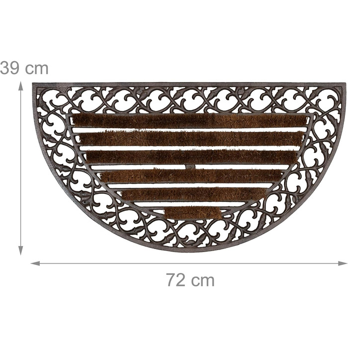 Relaxdays Foot Scraper Cast Iron with Brushes, H x W x D approx. 4 x 72 x 46 cm, Art Nouveau style foot scraper, shoe scraper suitable for country house style, made of robust metal with anti-slip feet, bronze (round)