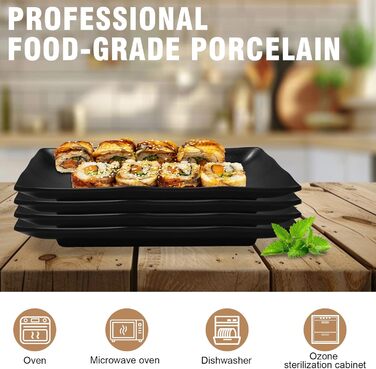 Teller Teller Rechteckig: чорний порцеляновий сервіровочний тарілка для закусок, десертів, суші, тортів, салатів, фруктів, антипасті та гарнірів (W5408-4)