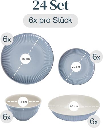 Набір посуду Steingut Hygge 24 шт. для 6 осіб: серія Pure Living, сіро-блакитний колір
