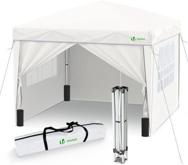 VOUNOT® Pavilion 3x3m with 4 Side Walls & 4 Sandbags, Pop-Up Folding Pavilion, Folding Garden Tent Party Tent, including Bag, Grey (White + 4 Side Walls)