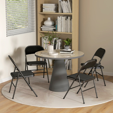 HOMCOM 4-Piece Folding Chair Set, Portable Office Chair with Cushion, Linen-Look, Steel Legs, Folding Chair for Office Reception Waiting Room, Black | Aosom