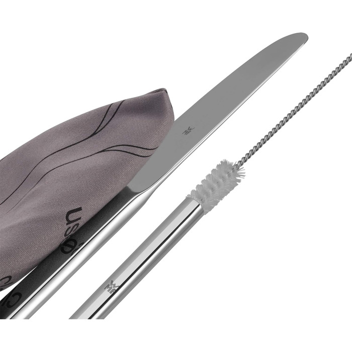 WMF my2Go Stainless Steel Cutlery Set, 8-Piece, Outdoor Travel Cutlery Set for 1 Person, Camping Cutlery with Case, Hiking Cutlery Environmentally Friendly, Straw, Cleaning Brush, Camping Accessories Gift