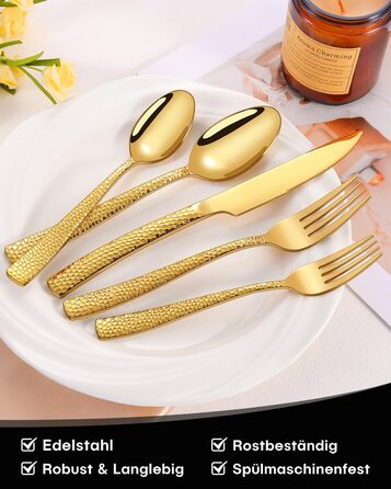 Набір столових приборів Honkku для 6 осіб, чорний, з товстого нержавіючого сталі, з рифленими ручками (30 предметів)