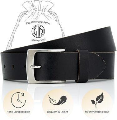 Чоловічий шкіряний ремінь Lindenmann, ширина 40 мм, повноецінна шкіра, чорний колір, розмір 95 см, довжина 110 см