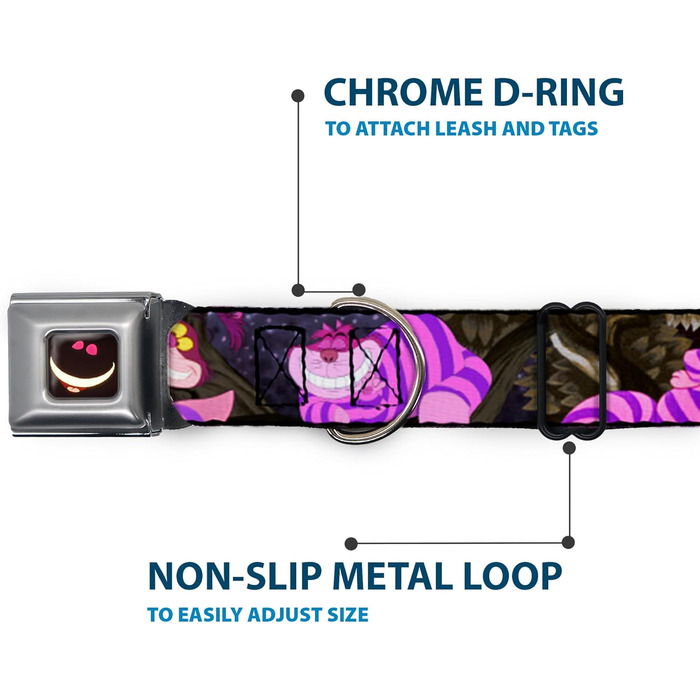 Нашийник для собак Buckle-Down з пряжкою - Cheshire Cat Tree Poses, ширина 2.5 см, розміри M (11-17 см), L (15-26 см)