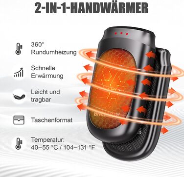 Електричний грілка для рук 2-в-1, 6000 mAh з магнітом, багаторазовий, 3 режими нагріву, USB-зарядка, компактний