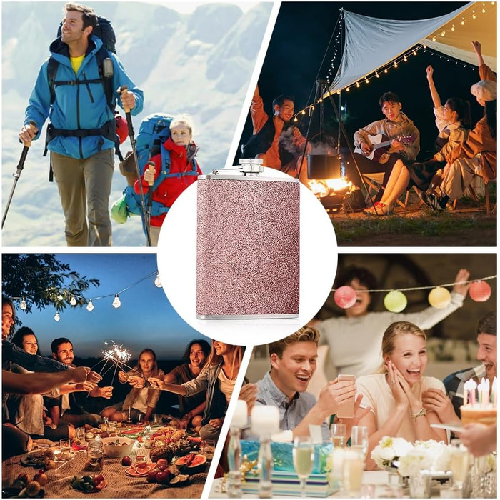 Сталевий фляж з нержавіючої сталі 304, 240 мл з воронкою - без витоку, стильний та портативний набір пляшок для чоловіків та жінок. Сталева фляга для віскі (колір: рожевий)