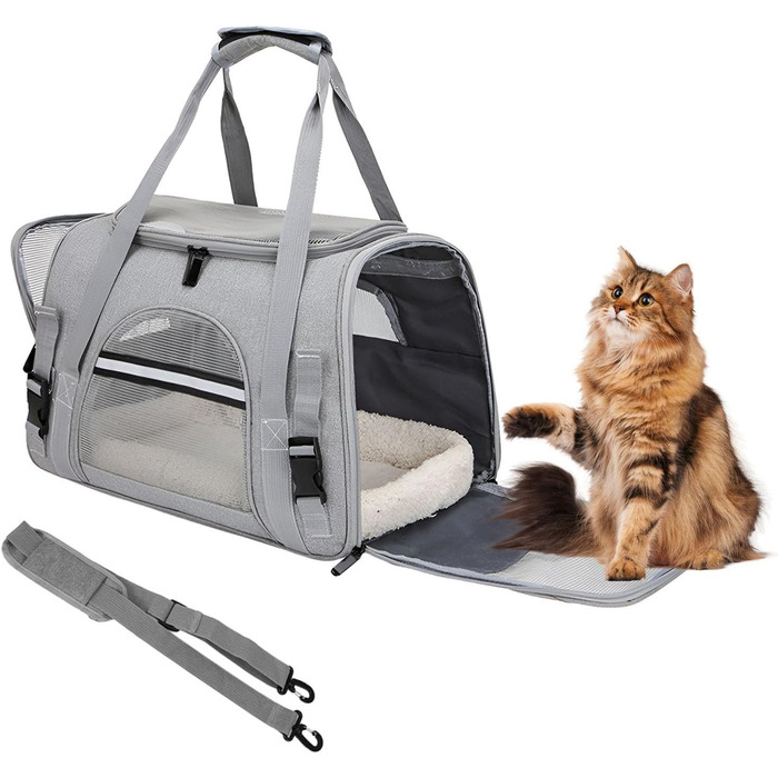 Транспортна сумка для тварин з підстилкою з флісу, для котів та маленьких собак до 10 кг, сірого кольору