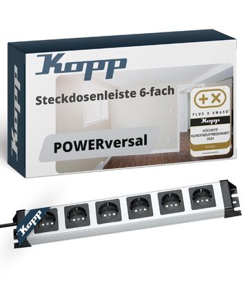 Розподільник розеток Kopp POWERversal сірий/чорний, 6 розеток, 1.4м, з заземленням
