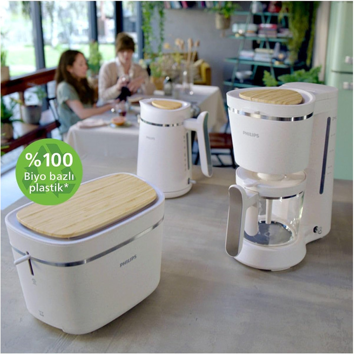 Philips Toaster Eco Conscious Edition - 2 Toast Slots, 8 Levels, Bun Warmer, Defrost Function, Made from Recycled Cooking Oil, Silk White Matt (HD2640/10)