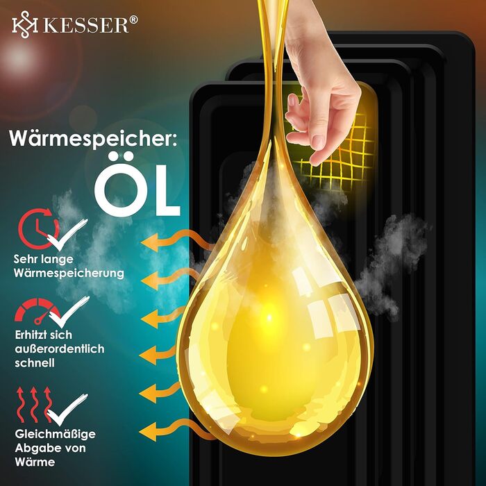 Електричний масляний радіатор KESSER® 2500W з вентилятором, 11 ребер, таймер, термостат, захист від перегріву, білий/чорний