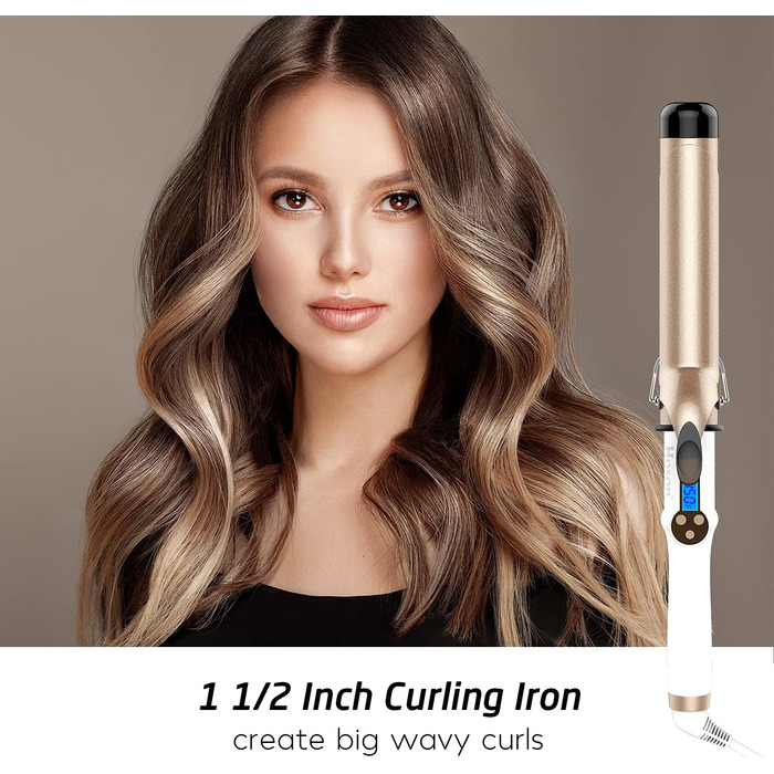 Hoson Lockenstab Pro Curl: професійний плойка для волосся з керамічним покриттям та турмаліном, LCD дисплей, 9 температурних режимів (110-210°C), рукавичка, діаметр 38 мм, для всіх типів волосся
