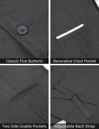 Жилет чоловічий Weste Herren однобортний Slim Fit V-подібний виріз, однотонний для весілля, темно-сірий, розмір 3XL