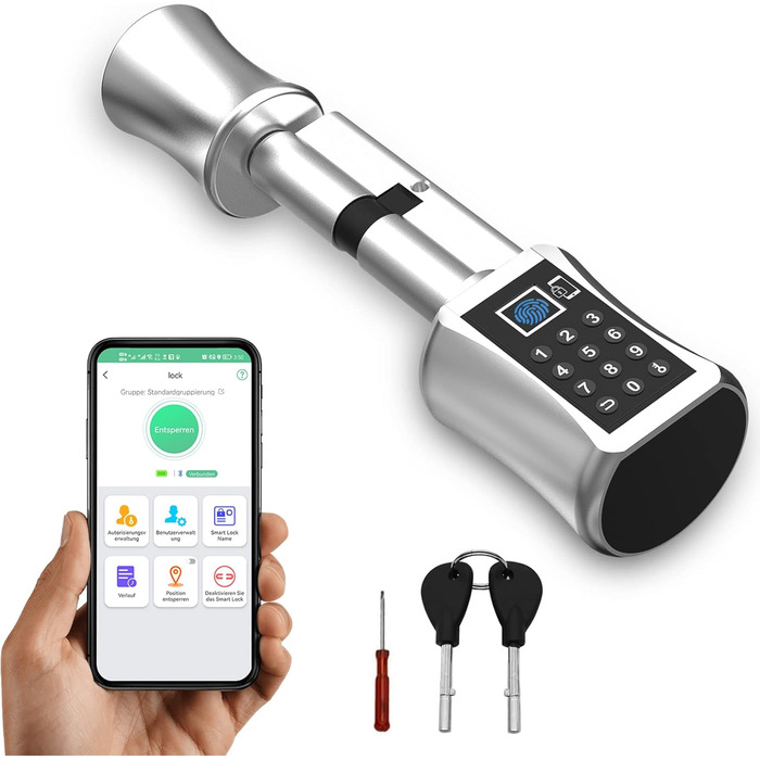 Електронний дверний замок Eseesmart з відбитком пальця, кодовим вводом, Bluetooth-додатком і ключем, циліндр 40/40 (80 мм)